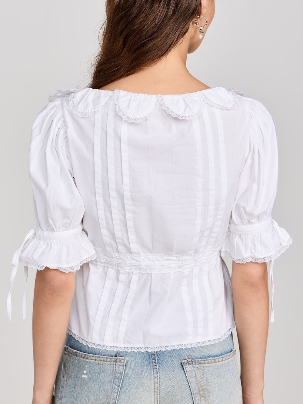 Sandy Liang Melon Blouse Top Lace Pintuck Buttondown Solid White XS - Picture 3 of 8
